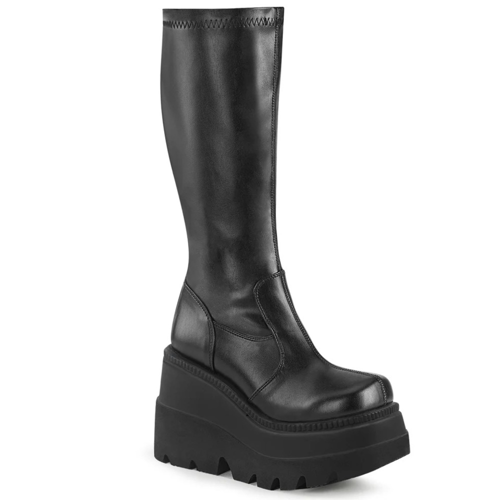 Demonia Cult Shaker 65 Black Platform Vegan Leather Boots